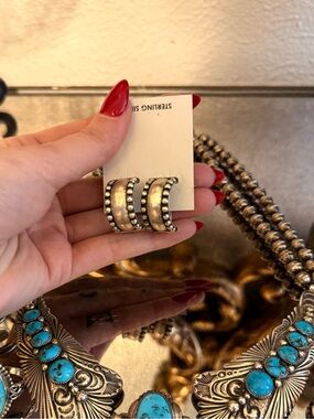 Sterling Silver Navajo Western Hoop Earrings